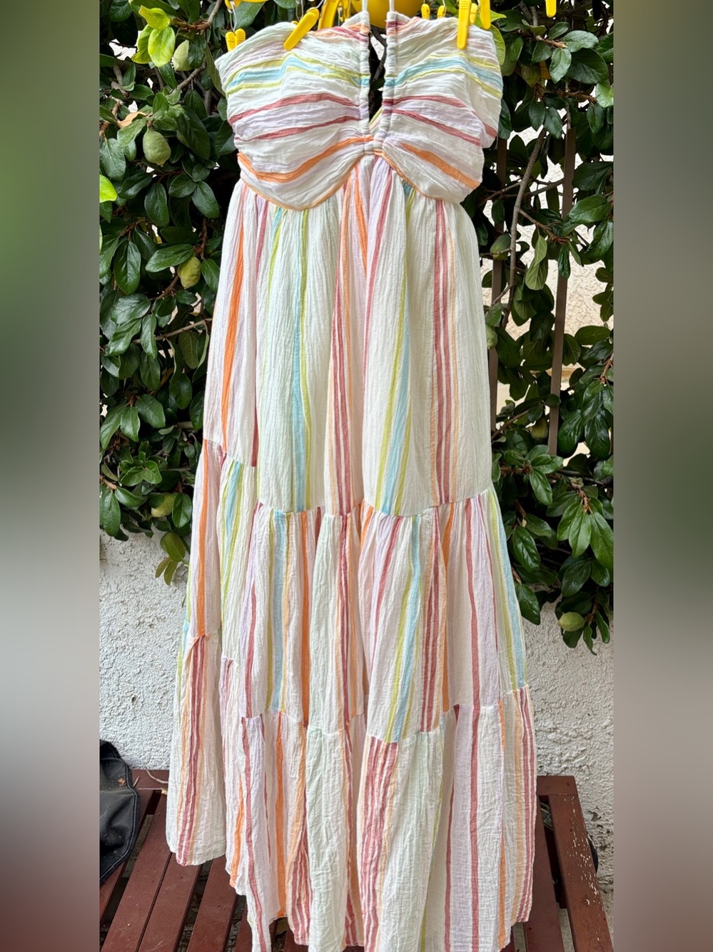 American Eagle Pastel Rainbow Stripe Ruched Halter Midi Dress - Size L